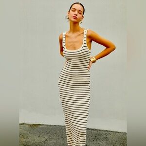 NWT Striped Long Knit Dress Cream SMALL